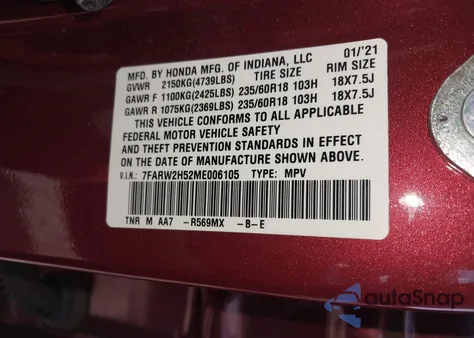 2021 Honda Cr-V Ex from USA, damaged, VIN 7FARW2H52ME006105